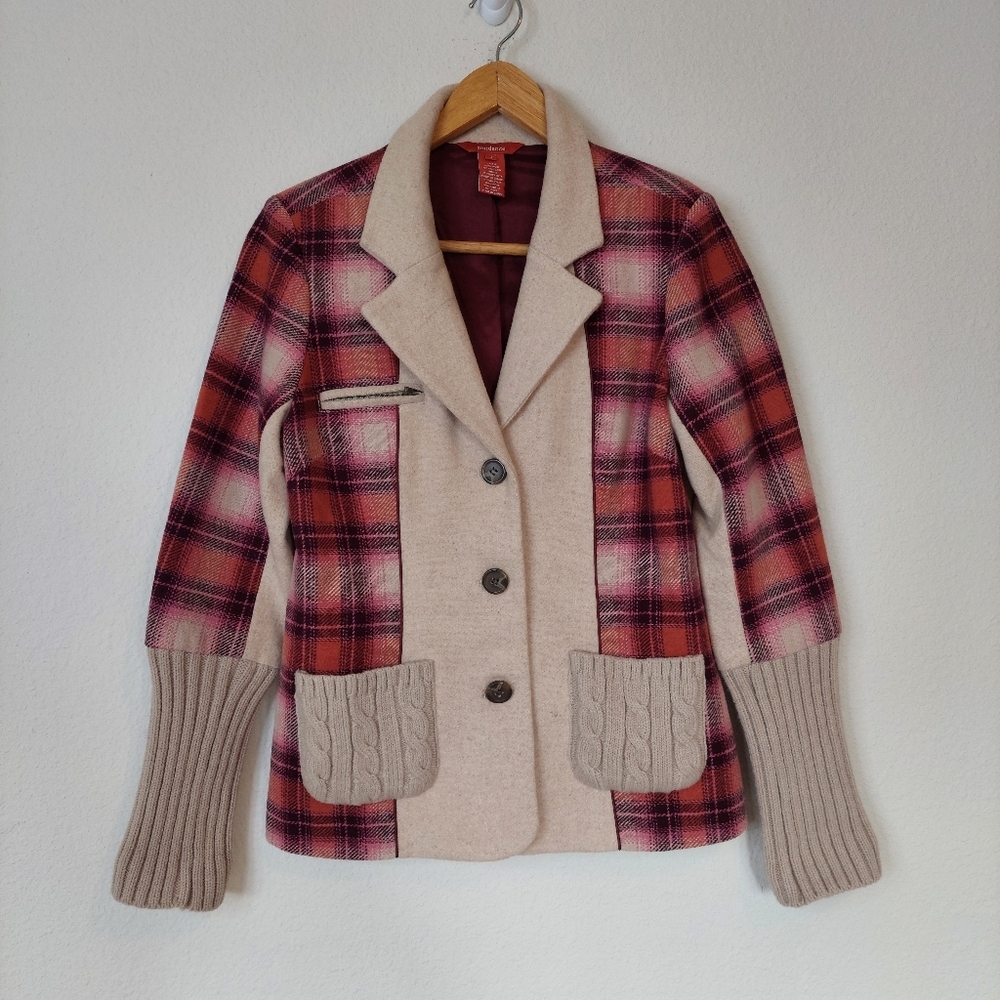 Sundance Wool Plaid Jacket Cable Knit Pockets‎ Size 2